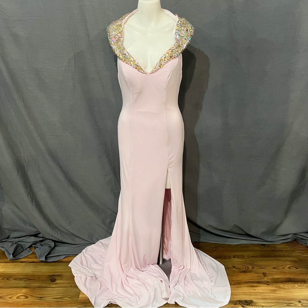 Panoply Light Pink Gown with Embellished Neckline